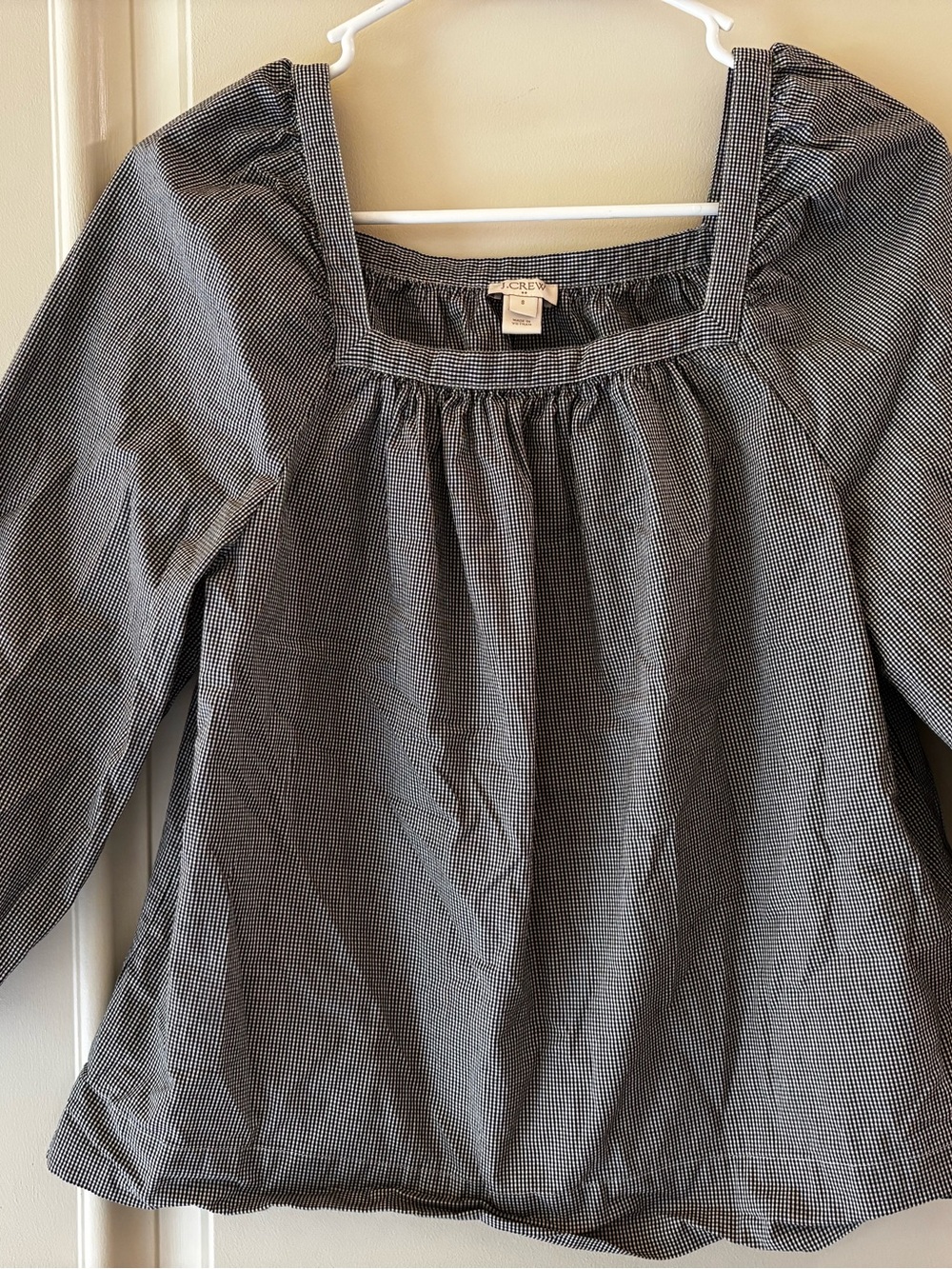 J. Crew Black and White Gingham Square-Neck Blouse Size Small - Picture 2 of 4